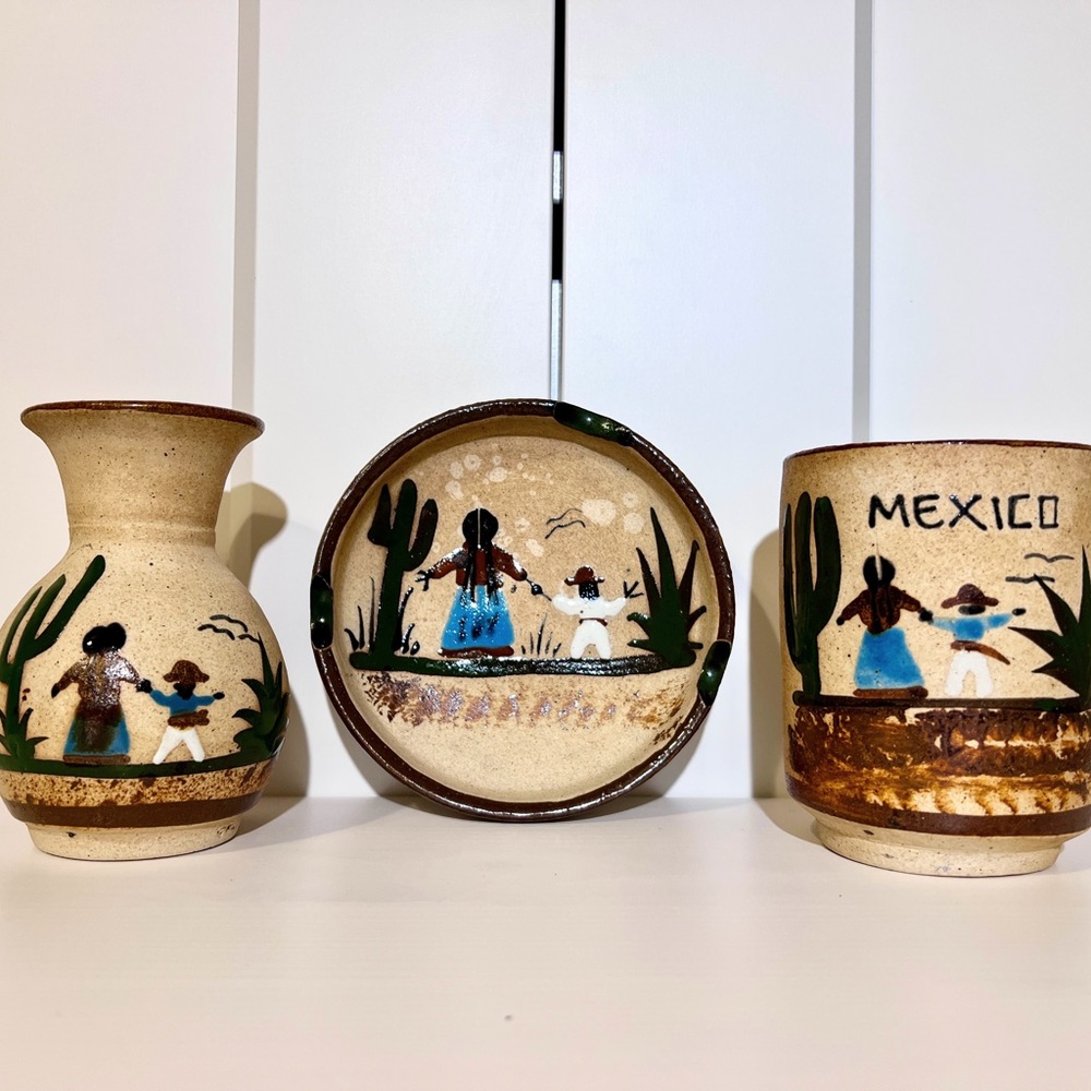 Vintage Handcrafted Mexican Sandstone Pottery Set